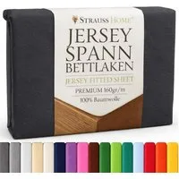 Strauss Home Spannbettlaken Premium 160 g/m² Gekämmte Baumwolle Jersey in Hotelqualität, Gummizug: Rundumgummi, OEKO-TEX®-zertifiziert - Hotelqualität – Formstabil & Langlebig