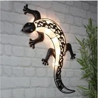 GartenHero Wanddekoobjekt LED Solar Wandlicht Gecko Metall warm-weiß Dekoration Fassadendeko, Wanddeko, aus Metall, LED, Beleuchtet
