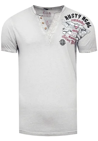 V-Neck T-Shirt Verwaschen mit Seitlichem Print