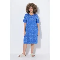Ulla Popken Midikleid Jerseykleid Zitronen Rüschen V-Ausschnitt Halbarm