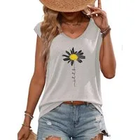 PYLIKE Achselhemd Damen Casual Achselhemd mit Gänseblümchen Druck bequemes Tanktop Bequem für Freizeit und Büro,Strandurlaub