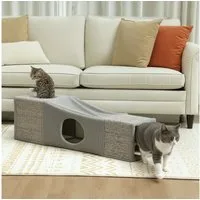 PawHut Tiertunnel mit Spielball, Faltbarer Spieltunnel aus Sisal, Kombiniertes Design, Spanplatte, Sisal, Kombiniertes Design, 98 x 30 x 30 cm