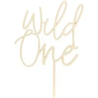 partydeco Tortenstecker, Cake Topper Wild One aus Holz 22cm Geburtstagsdeko 1 Jahr Natur
