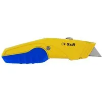 S&R Teppichmesser Schnellwechssel Profi Cuttermesser 168mm, (7-tlg., + 5 Ersatzklingen), SK5 Klinge 3-stufig, Klingenwechsel per Knopfdruck