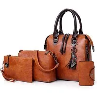 AURIVION Handtasche Damen Handtaschen Set Schwarz, Grün, Rot, Orange Shopper Tasche (Set, 4-tlg., Damen Shopper Tasche Set Geschenk, stilvoll & vielseitig), Elegante Schultertasche Umhängetasche mit Geldbörse Set
