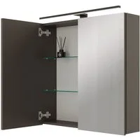 Planetmöbel Spiegelschrank ARIA Badschrank 70 cm mit Beleuchtung & Steckdose (Spiegelschrank Bad mit Beleuchtung 70 x 70 x 16 cm, 3-St., Badspiegelschrank 2-türig) Steckdose für Elektrogeräte, LED-Aufbauleuchte 60cm