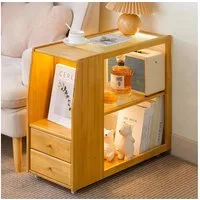TUWENA Beistelltisch Beistelltisch mit Rollen, Couchtisch Schublade, Nachttisch Stubentisch, Bambus Sofatisch für Wohnzimmer, Schlafzimmer, Balkon, 70x30x60 cm