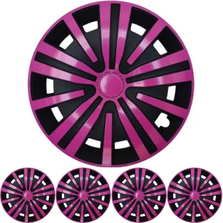 4x PREMIUM DESIGN Radkappen Radzierblenden Set Spinel 15 ZOLL in Pink Schwarz