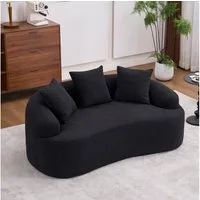 HAUSS SPOLE Schlafsofa mit drei Zierkissen,Zweisitzer Loungesofa mit Chenille-Stoff,Schwarz, Kompressionssofa mit modularem Aufbau, Bogenförmige Gestaltung für ergonomische Sitzposition