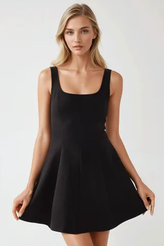 Mini-Kleid mit quadratischem Ausschnitt und taillierter Passform