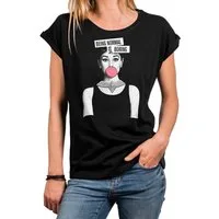 MAKAYA T-Shirt mit modischem Frontdruck Basic Sommer Top für Damen Casual Rundhals (Sprüche, Statement, Schwarz, Blau, Grau) große Größen