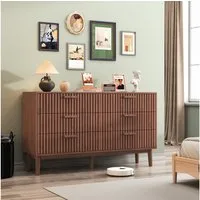 PXloue Kommode Mehrzweckschrank Holz Sideboard Mit 6 Schubladen Breite 100 cm, mit Griff