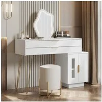 i@home Schminktisch (Schminktisch (ohne Hocker), Dimmbares LED-Licht, ausziehbar, Seitenschrank