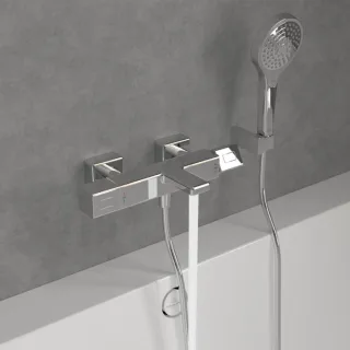 Villeroy & Boch Universal Taps & Fittings Wannen-Thermostat TVT00000200061 eckig, verstellbarer Strahlregler, Wandmontage, chrom