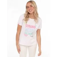 Zwillingsherz T-Shirt "Strand Meer Heimat" maritimer Stickerei, Pailletten, Kurzarm, Rundhalsausschnitt