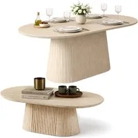 HOOZ Wohnzimmertisch Couchtisch & Esstisch Set oval Keramikplatte 130x70cm & 180x90cm Sand (Set, 1× Esstisch, 1× Couchtisch), Keramik-Tischplatte, verschiedene Varianten, pflegeleicht & stabil