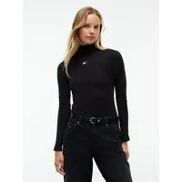Tommy Jeans Langarmshirt TJW SLIM RIB LS MOCK BADGE TOP Baumwollmischung, slim fit, figurbetont, in gerippter Struktur