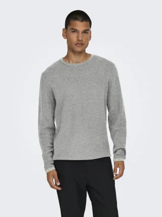 ONLY&SONS - ONSERIC REG 12 STRUC CREW KNIT NOOS Light Grey Melange - Gr. - S