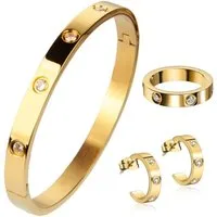 ROUGEMONT Schmuckset Damen Gold Schmuckset Armreif Ohrringe und Ring, Wasserfest