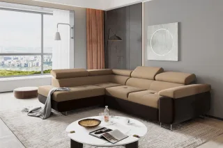 Ecksofa Sofa JADE Stoff Monolith Dunkelbraun-Cappuccino mit Schlaffunktion Ot...