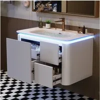 Flieks Waschtisch LED-Radarsensor Waschbeckenunterschrank inkl. Waschbecken (wandhängend, Badschrank mit Led-Beleuchtung Waschplatz Badzimmer, 1-St., B80,5xT47,5/H51 cm), Badmöbel-Set Badzimmerschrank mit 4 Schubladen Volllackierung Weiß