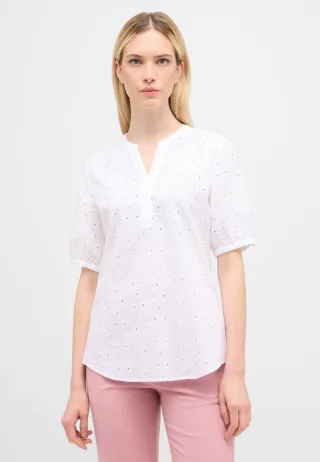 ETERNA - Bluse Lochstickerei Kurzarm weiß - Gr. - 40/Kurzarm