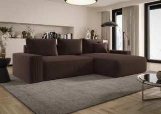 Ecksofa Schlafsofa Sofa WALKEN Stoff Poso Schokobraun Ottomane Rechts