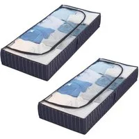WENKO Unterbettkommode Unterbett-Aufbewahrungstasche Kommode Aufbewahrung (2 St), mit Sichtfenster Blau 105 x 15 x 45 cm
