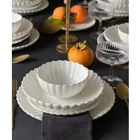 Zoha Teller-Set Lotus mit 3D-Wellenstruktur aus Porzellan, Stilvoll, Mikrowellenfest (24-tlg), 6 Personen, Porzellan, Tafelservice als Geschenk, für Zuhause oder Events, Spülmaschinenfest