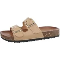 Ital-Design Damen Mules Freizeit Pantolette Flach Pantoletten in Hellbraun