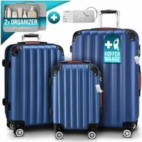 monzana Kofferset, Koffer Zwillingsrollen Zahlenschloss Waage Gurt Reisekoffer blau