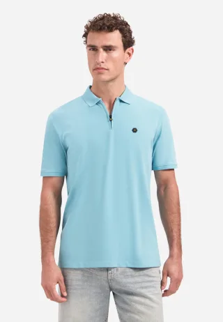 No Excess - Polo Short Sleeve Zip Garment Dyed Pique Stretch seablue - Gr. - M