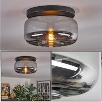 hofstein Deckenleuchte 1-flammige Deckenlampe aus Metall/Glas in Schwarz/Rauchfarben, ohne Leuchtmittel, moderne Leuchte im Retro/Vintage-Design (Schirm Ø 28 cm), E27, Küche