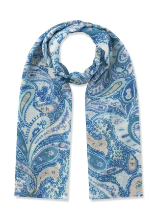 Schal aus recyelter Polyesterware mit gedrucktem Paisleymuster blau