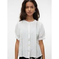 Vero Moda Kurzarmbluse VMNATALI 2/4 LACE SHORT TOP WVN NOOS Baumwolle, regular fit