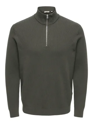 ONLY&SONS - ONSPHIL REG 12 STRUC HALF ZIP KNIT NOOS Beluga - Gr. - S