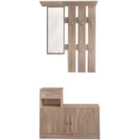 HTI-Line Garderoben-Set Garderobe Thekla, (Set, 2-St., 1x Garderobenpaneel und 1x Schuhschrank, ohne Dekoration), Garderobenpaneel mit Spiegel, Hutablage und 5 Haken