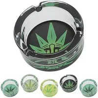 CEPEWA Aschenbecher Glasaschenbecher 'Weed' 6er Set Ø8cm Glas stapelbar Cannabis-Design
