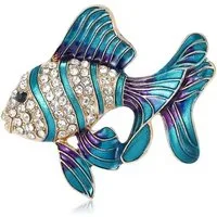 Dark-Desires Brosche Retro Brosche kleiner Fisch in blau-gold mit Strass emailliert, Damen Brosche vintage Accesssoire retro Anstecknadel