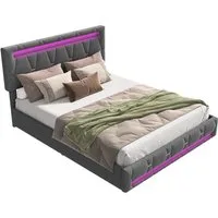 FUROKOY Stauraumbett Polsterbett Doppelbett mit 4 Schubladen (Set, 1-tlg., Mit Kopfteil und Fußteil), für Erwachsene und Jugendliche, 140x200 cm, Leinen, Grau