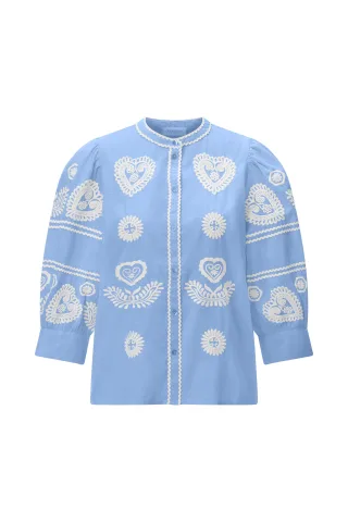 Rich & Royal - Musselin embroidery blouse skyway blue - Gr. - 40