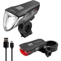 nean Fahrradbeleuchtung Set mit Akku, Lichtautomatik und Bremsleuchte, 60 LUX 6 Candela, mit 3 Helligkeitsstufen und USB-Ladebuchsen, abnehmbar, StVZO