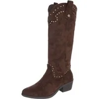 Ital-Design Modische Stiefelette mit Reißverschluss und Perforation Westernstiefel (91261350) Blockabsatz Stiefel in Dunkelbraun