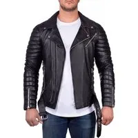 Reichstadt Lederjacke Herren Slim Fit Kunstleder Jacke Silver Zipper RS001X PU im Bikerstyle mit Silver Zippern