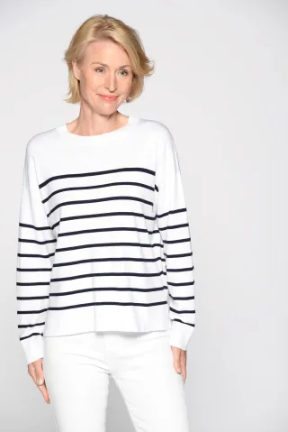 CLARINA - Pullover, 1/1 Arm, oversize 102 offwhite-marine - Gr. - 38
