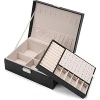 Clanmacy Schmuckkasten Schmuckkasten 2-schichtiger Schmuckschatulle, Damen Schmuckbox schwarz
