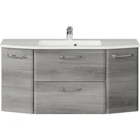 Saphir Waschtisch Quickset Waschplatz, Mineralmarmor-Waschtisch, 112 cm breit, 2 Türen, Unterschrank mit Waschbecken, inkl. Türdämpfer, Griffe Chrom Glanz