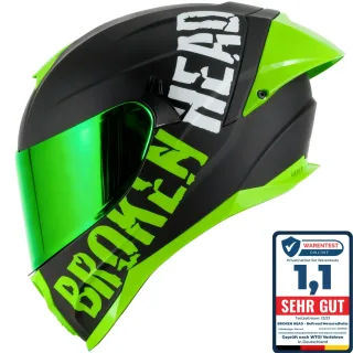 Broken Head Integralhelm BeProud Pro Sport Grün Sonnenblende + Grünes Visier