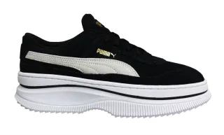 Puma Deva Wildleder Leder schwarz weiße Schnüre -up -Plattform Trainer 372423 03