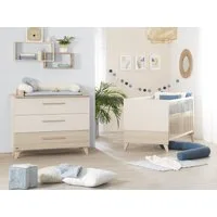 roba® Babymöbel-Set Sidney - modernes Kinderzimmer in Cashmere & Eiche, (Set, 2-tlg., Babybett 70 x1 40 cm &, Wickelkommode), Griffe & Füße aus Massivholz - Mit hochwertigen Fräsungen im Holz